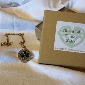 Gold Clover Necklace with Green Accents NWOT
